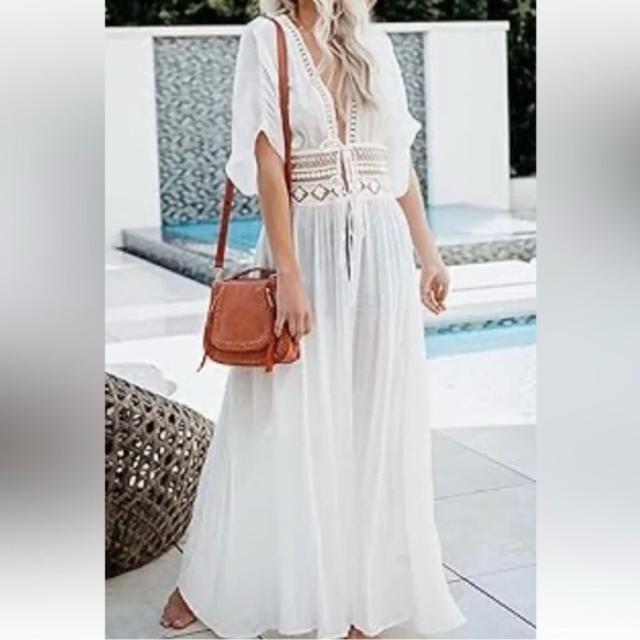 Rebellion White Maxi Swim Cover-up Lightweight Front Tie Size M - EUC - Picture 1 of 11